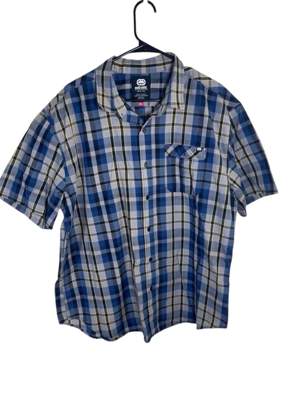Ecko Unltd. Plaid Multicolor Cotton Polyester Short Sleeve Button-Up Shirt 2XL